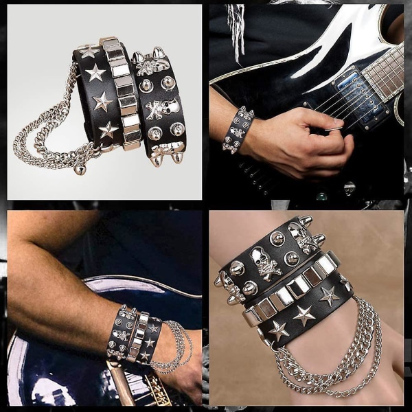 1980-talets Metal Rocker Rockstar Rock N Roll Kostym 70-talets 80-talets Festtillbehör Set Hårband Tatuering Manschett Handskar Punk Armband 6 Pieces