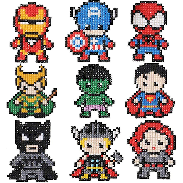 9 Pcs The Avengers Diamond Painting Stickers Kits For Kids, Diy Cartoon Paint By Numbers Diamonds Mosaic Stickers Arts Diamond Craft Stickers Gift