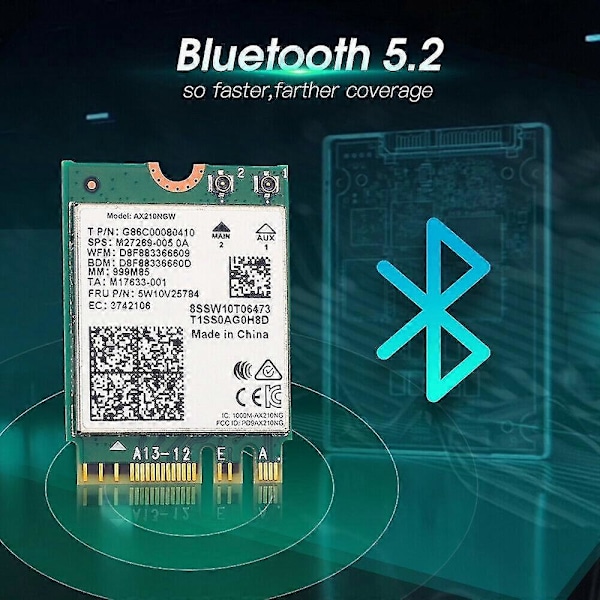 WiFi 6E -työpöytäpaketti, yhteensopiva AX210 Bluetooth 5.2 Wifi -kortin kanssa 802.11Ax 2.4Ghz/5Ghz AX210NGW Wi-F