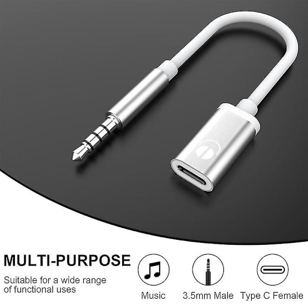 3,5 mm han til type C hun lydkabel, analog lydjack adapter til hovedtelefoner til MP3-afspiller, bærbar computer, tablets