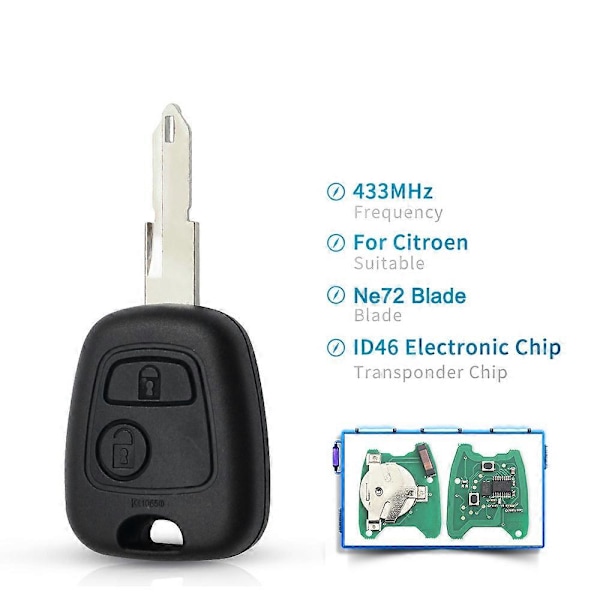 För Citroen C1 C2 C3 C4 Xsara Picasso Berlingo 2002 2003 2004 2005 2006 2007 2008 Bil Fjärrnyckel 433mhz ID46 Chip