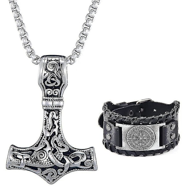 Thor's Hammer Halsband Armband Set För Män Pojke Rostfritt Stål Halsband