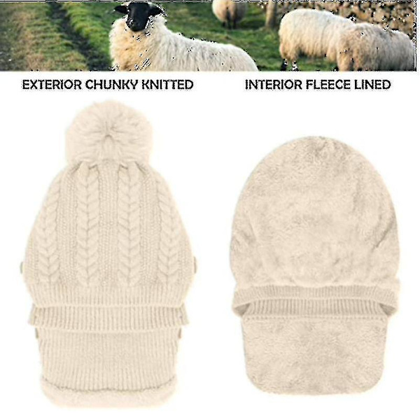 Varme Strikket Capneck Sæt, Fleksibel Strikket Beanie Hat Med Hball, Bei (a-1b)