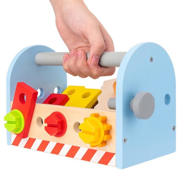 1 set träverktygslåda Simulerad gör-det-själv bärbara rollspelsskruvar Verktygsleksaker för toddler Light Blue
