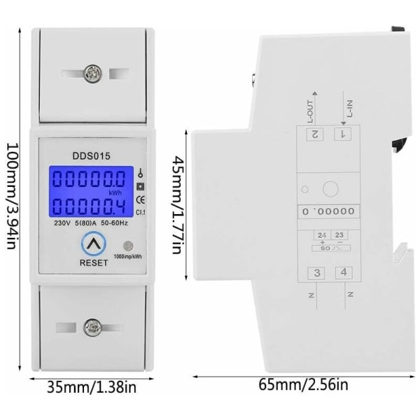 Yksivaiheinen energiamittari Taustavalo Yksivaiheinen energiamittari (230V 5-80A 50Hz)