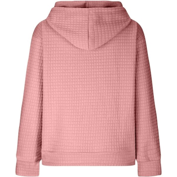 Waffle Knit Hoodie Dame T-Shirt Langærmet Hoodie - Pink Størrelse L