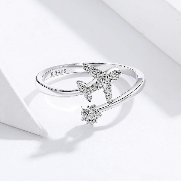 Valentine's Daycz Fly Åpen Uttalelse Ringer S925 Sterling Sølv For Kvinner Jenter Krystall Diamant Reise Souvenir Justerbar Wrap Mansjett Evighet Pro
