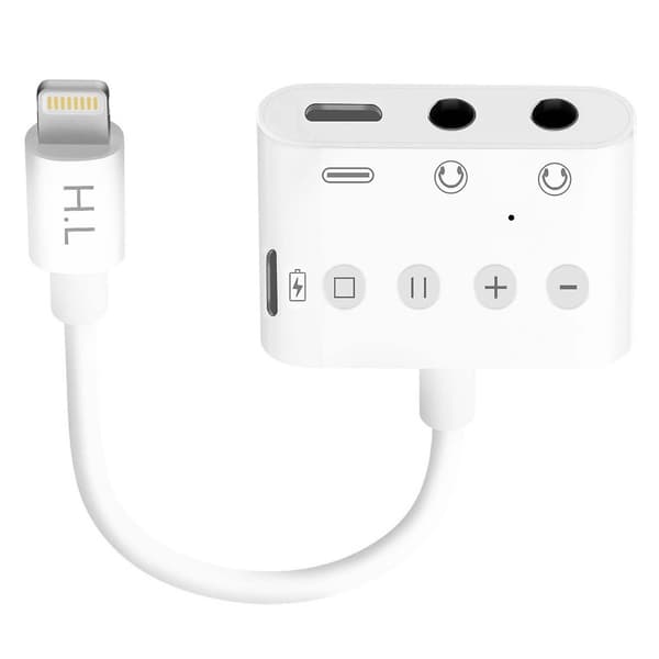 Lightning til Lightning Adapter, USB-C og Dobbel Jack 3.5 mm 12 cm - Hvit