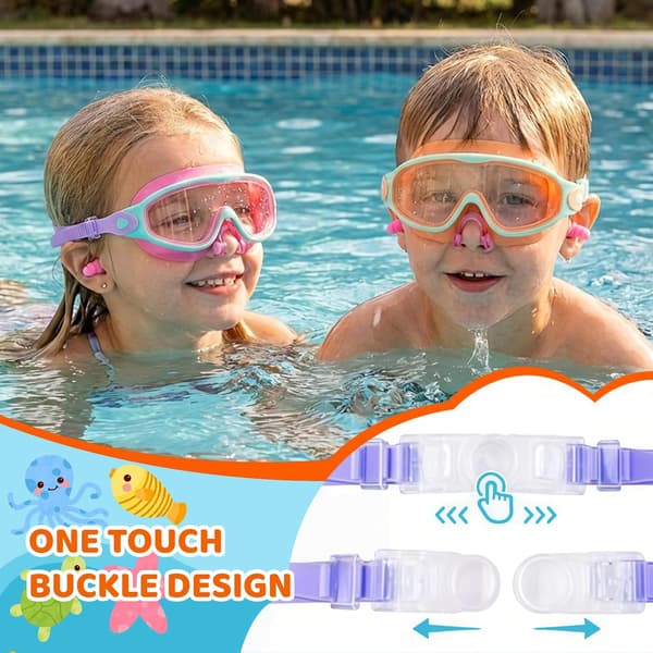 Dykkerbrille for barn, antidugg, rosa, for barn, antidugg med UV-beskyttelse, ett-klikks system og silikonforsegling