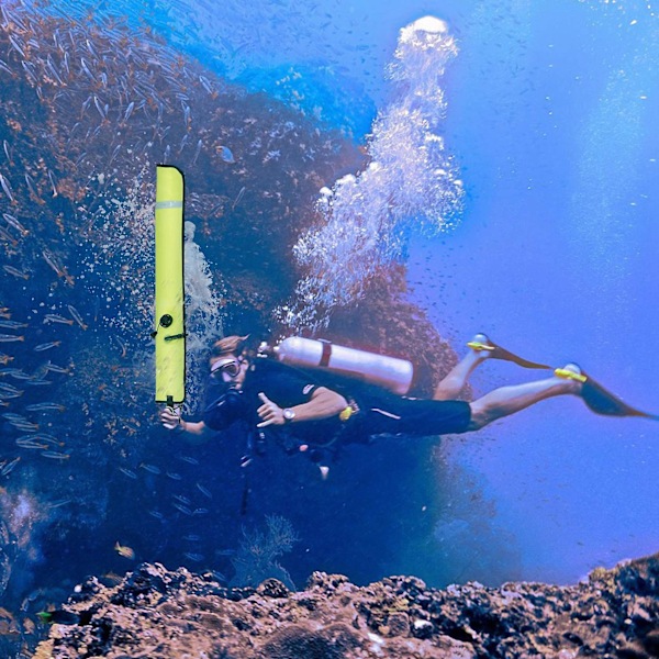 1m Scuba Diving Oppblåsbar Overflate Signal Markør Bøye Synlighet Float Signal Tube Pølse, Gul