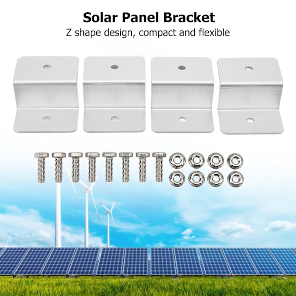 4 KPL Aurinkopaneelin PV-kiinnikkeet Alumiiniseoksesta Z-kiinnikkeet Ulkokäyttöön Tarkoitettuihin Sähköntuotantojärjestelmiin