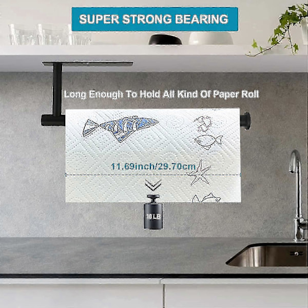 Piao Papirhåndkleholdere - Papirhåndklerullholder for montering under skap, vertikal eller horisontal, selvklebende eller boring, matt svart klebende papirhåndkle
