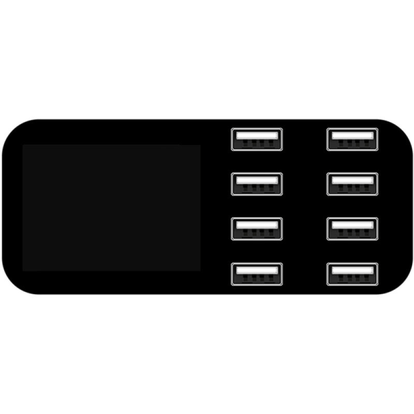 A9S Hurtig Biloplader 8 Porte Multi USB LCD-skærm Telefonoplader 12V USB Hub til Telefon Tablet DVR, Sort