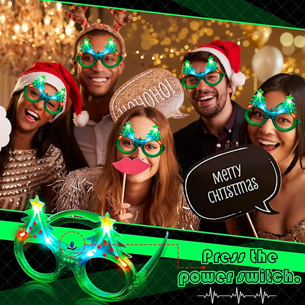 8-pakke Glitter Juletre Lysende Blinkende LED Solbriller Jul Solbriller Gløder I Mørket LED Briller Plast Lysende Briller Jul Tre Kostyme for Julefestgaver