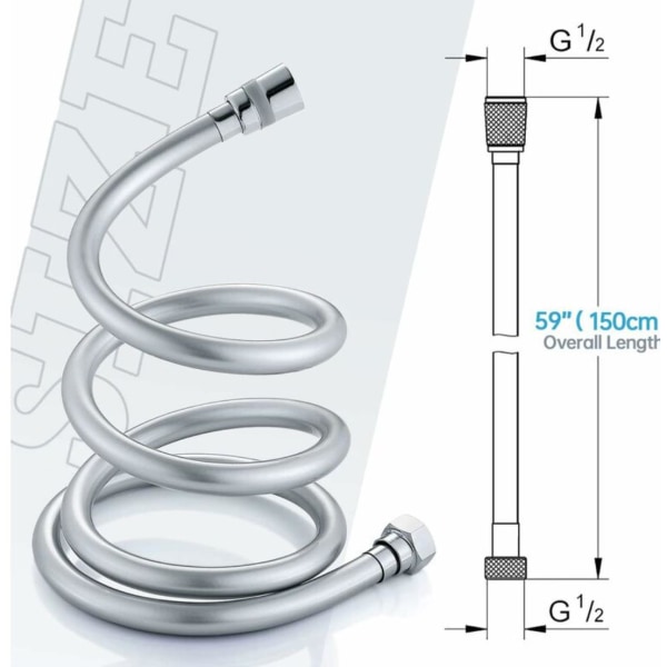 Dusjslange PVC dusjslange 1,5 m, anti-vri og anti-vri dusjslange 360° med messingforbindelse, universal G 1/2