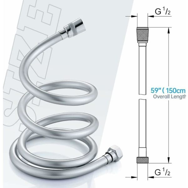 Suolettu suihkuletku PVC-suihkuletku 1,5 m, kiertymisenesto ja kiertymisenesto suihkuletku 360° messinkiliitännällä, universaali G 1/2