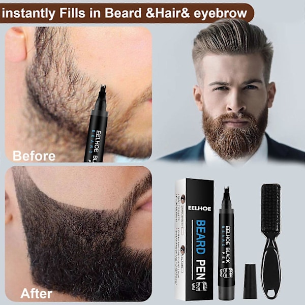 Skægfyldningspen Kit Vandtæt Salon Hårgravering Styling Øjenbryn Børste Værktøj