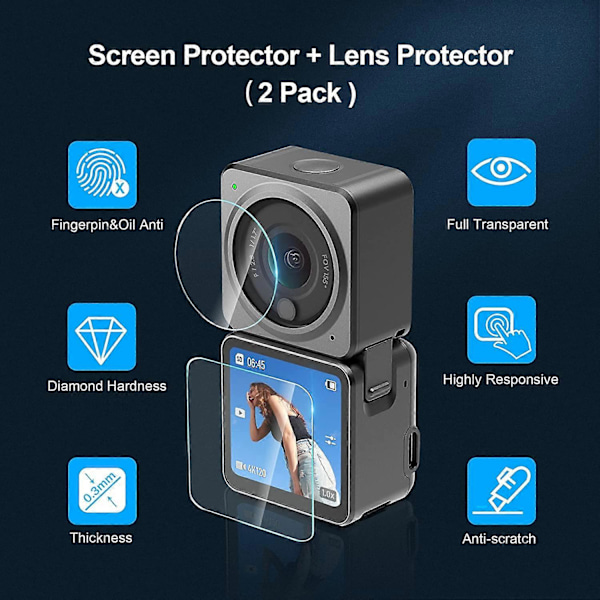 Skærmbeskytter til DJI Action 2 tilbehør, hærdet glas skærmbeskytter + linsebeskytter til DJI Action 2 Dual-Screen (6 stk.)