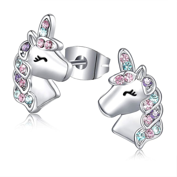 Silver Unicorn örhängen för tjejer Allergivänligt söta Cz Unicorn Stud örhängen Smycken
