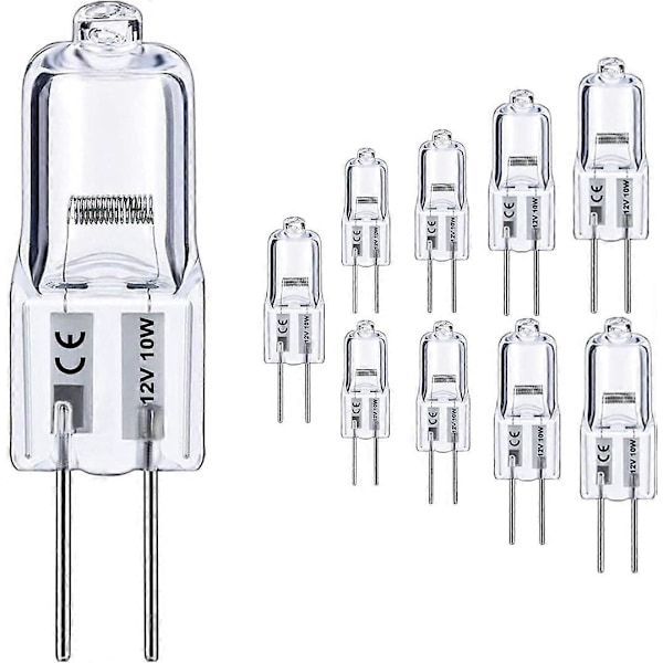 G4 Pære, 10-pakning Halogen G4 12V 10W med G4 Bi-pin Sokkel, Høy Effekt G4 Lyspære 12V 150LM 3000 timer Lang Levetid, G4 Dimbar, CRI100 & 2800K Varmt Hvitt
