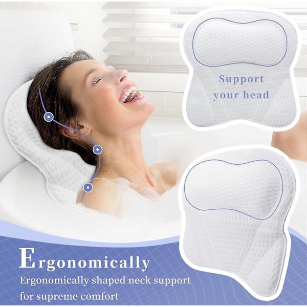 Ergonomisk lyxig badkudde med 4D Air Mesh-teknik och 6 sugkoppar, hjälper till att stödja huvud, rygg, passar alla badkar, bubbelbad och hem-spa 44*42*
