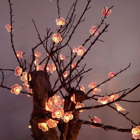 Plommonblomsslinga, 2,1 meter 20 LED batteridriven rosa körsbärsblomma koppartrådsslinga