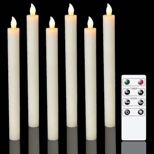 Batteridrevne LED-lys med fjernbetjening og timer - Pakke med 6, ægte voksflimrende varmt hvidt lys til vindue, julepynt, hjem, bryllup - Ivor