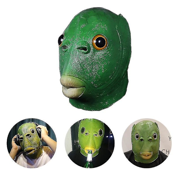 Grøn Fisk Hoved Dyre Latex Hovedbeklædning Maske Pels Handsker Halloween Jul Cosplay Kostume Tilbehør Party Props