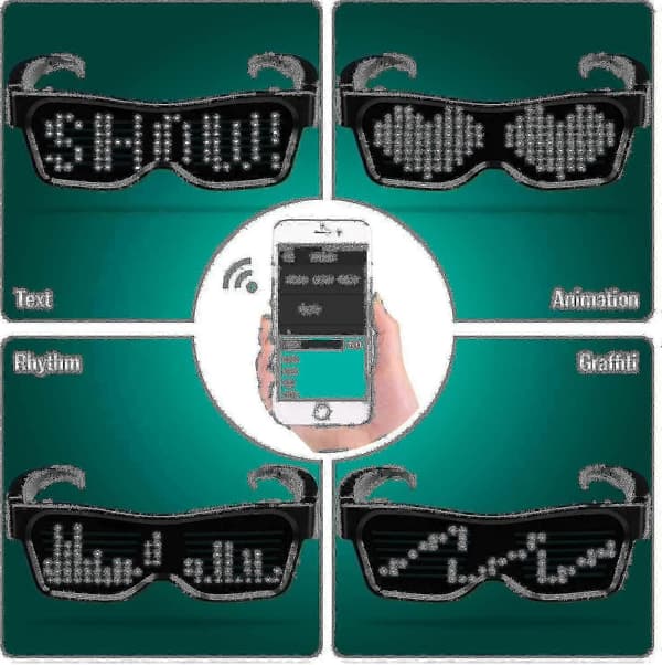 LED Briller Bluetooth App Forbundne LED Display Smarte Briller DIY Funky Briller
