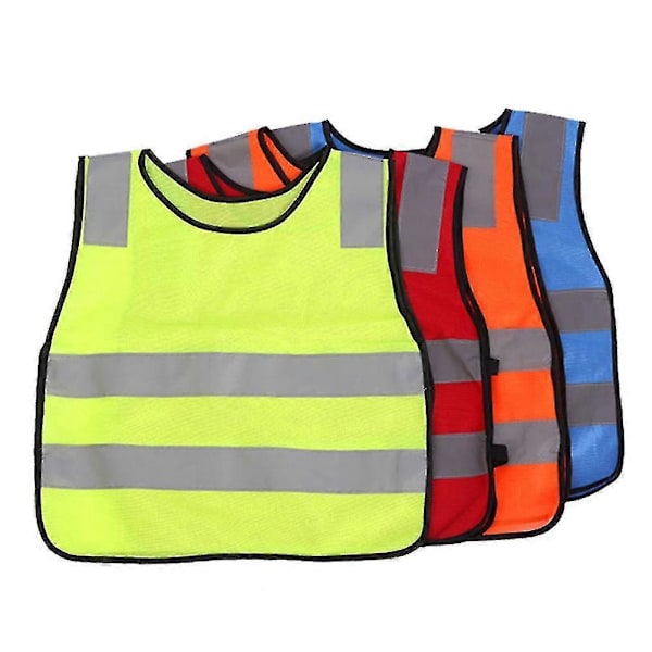 4 st Säkerhetsvästar för Barn Hög Synlighet Bärbar Reflexväst för Utomhusaktiviteter Löpning Cykling (orange, Fluorescerande Gul, Blå, R