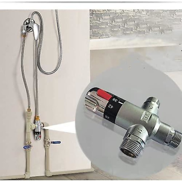 Termostatisk blandeventil, massiv messing 3-veis termostatisk blandeventil temperaturkontrollventil for