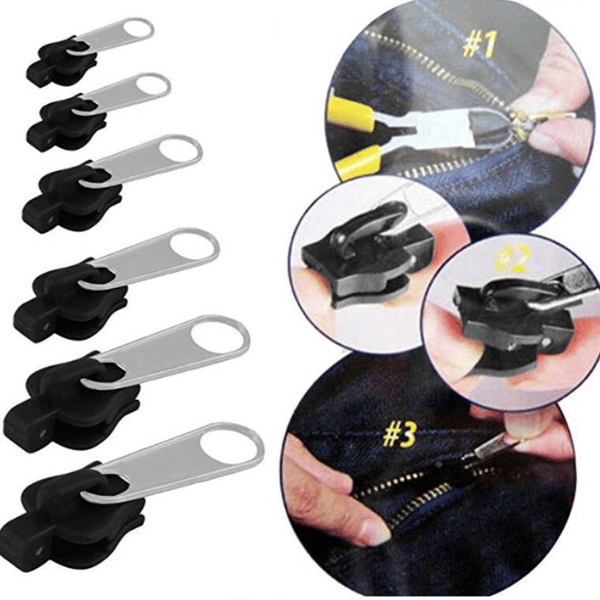 Lynlåstrækker lynlås 6-pak/3 størrelser Sort