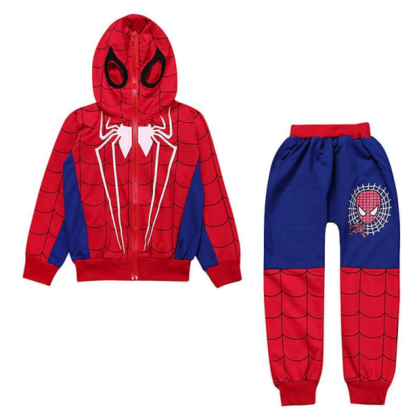 Kids Spiderman Costume Träningsoverall Set Full Zip Hoodie Jacka Kappa Byxor Outfit Blue 8-9 Years