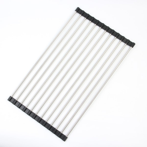Diskställ i rostfritt stål för diskho Fällbar diskställ Praktisk diskavrinning-43*35cm, Svart, 1st