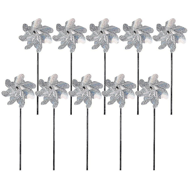 10-pack Reflekterande Pinwheels för Trädgård, Glittrande Pinnhjul, Skrämma Fåglar & Djur, Vindspinnare