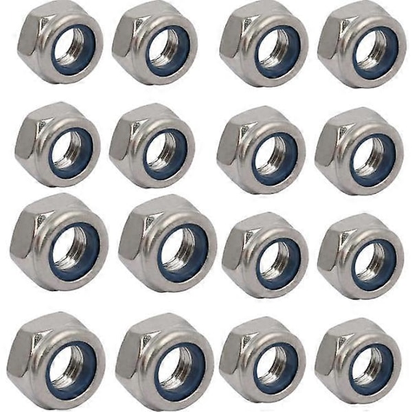 10 stk. låsemutter venstre gjenge M8x1.25mm metrisk gjenge 304 rustfritt stål nylon låsemutter