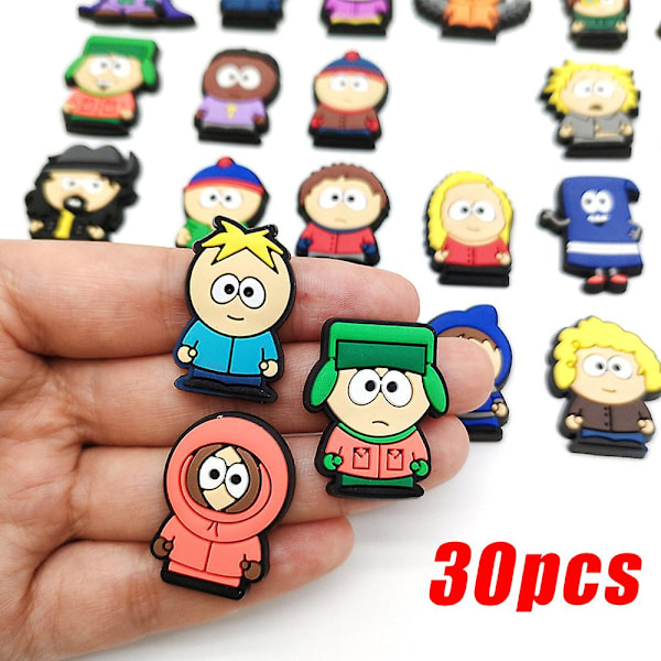 30 st/set South Park Skosmycken, Cartoon Skosmycken för DIY Klogsandaler Armband Dekoration Skosmycken Festfavorit