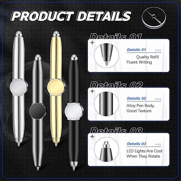 4 st Fidget Pen Spinner Penna med LED-ljus Multifunktionell Cool Ångestpenna Hjälp Stressreducerare Ba 12