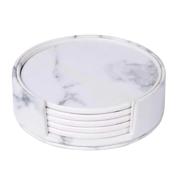 6-pakning vendbare brikker hvit marmor PU med holder