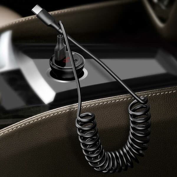 USB A til USB-C spiralkabel 5A hurtiglading 1,5m svart