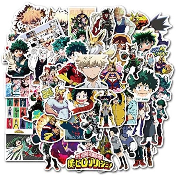 50 kpl My Hero Academia -tarroja, ainutlaatuiset ja tyylikkäät tarrat vesipulloon, kannettavaan tietokoneeseen, kitaraan, rullalautaan, matkatarroihin lapsille