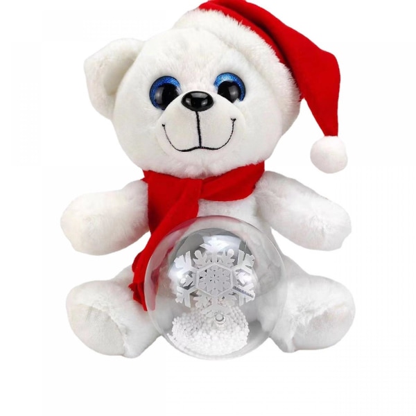 10'' Julnalle, Led Light Glow Musikal Singing Bear Plyschleksaker med snöglober, födelsedagsfester Presenter för pojkar Flickor (vit)