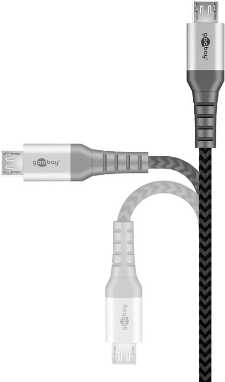 Mikro-USB til USB-A tekstilkabel med metallkontakter 0,5 m