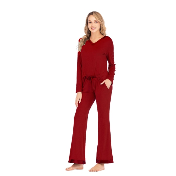 2023 nya höst- och vinterhemkläder för kvinnor med långärmad kostympyjamas - röd M