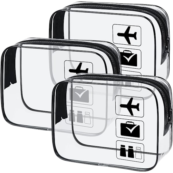 3-pack TSA-godkänd Toalettsakväska, Transparent Reseväska, Transparent Sminkväska, Vattentät Resesminkväska (svart)