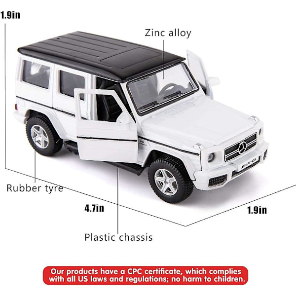 2024, 1/36 skala G63 støbt bilmodel, zinklegering legetøjsbil til børn, træk tilbage køretøjer legetøjsbil til småbørn børn drenge piger gave (hvid)