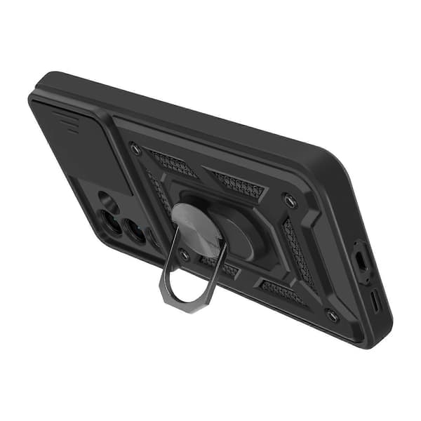 Etui til Galaxy S24 FE Ringholder Skydbart Kameradæksel, Sort