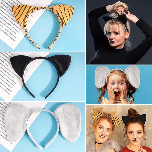 10 stk. Dyreører Pandebånds-kollektion - Bløde Hårbånd til Rollespil og Karneval
