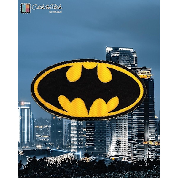 Patch / strykjärnslapp - Batman \"Logo\" - gul - 7,8 x 4,3 cm - Strykjärnslappar