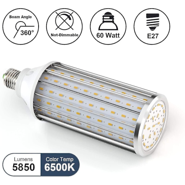 70% Rabatt -e27 LED Majslampa 60w, 550w motsvarande ljusstyrka, 6500k kallvit E27 LED-lampa, ej dimbar, 5850lm 160x5630smd, Edison LED C
